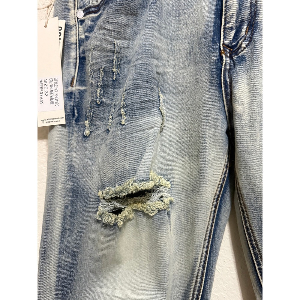 KDNK Mens 32" Distressed Skinny Jeans Light Wash Blue Ankle Zip 1141411 NEW NWT - Picture 10 of 16